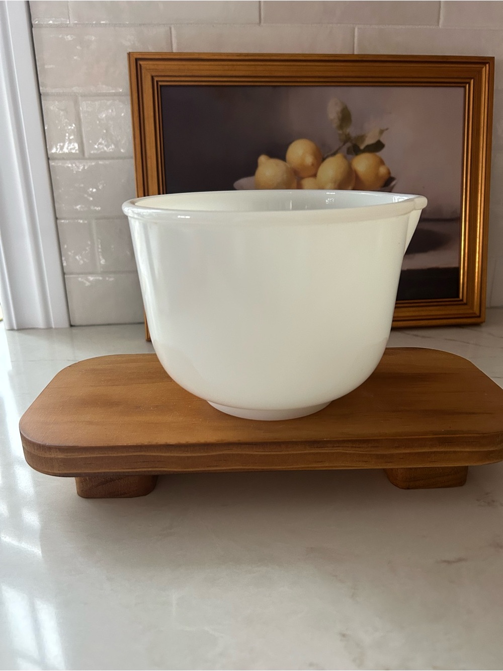 Vintage Glasbake 7” White Milk Glass Mixing Bowl Pour Spout Made USA